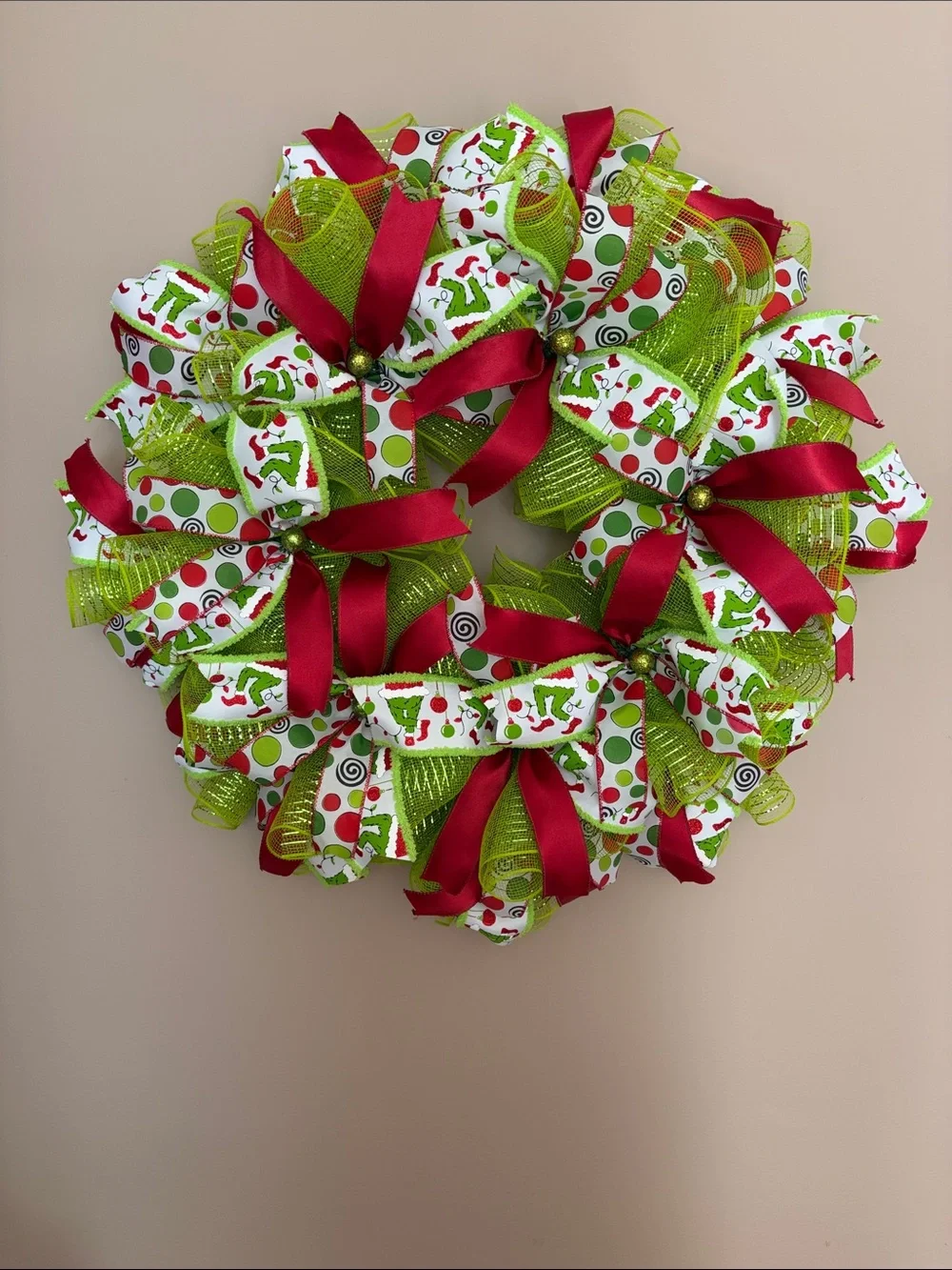 Holiday Ribbon Wreath in Green & Red - Unbranded